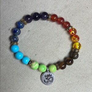 Multicolor Beaded Bracelet with Natural Stones and Silver Charm